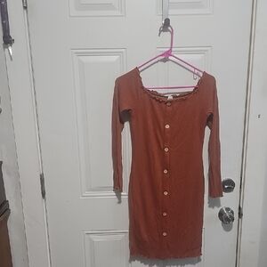 Love Orange Buttoned Ribbed Sheath Dress